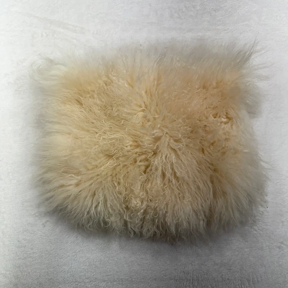West Elm 12x16 Pillow Cover Mongolian Lamb Fur Ivory White Sheepskin Boho Modern